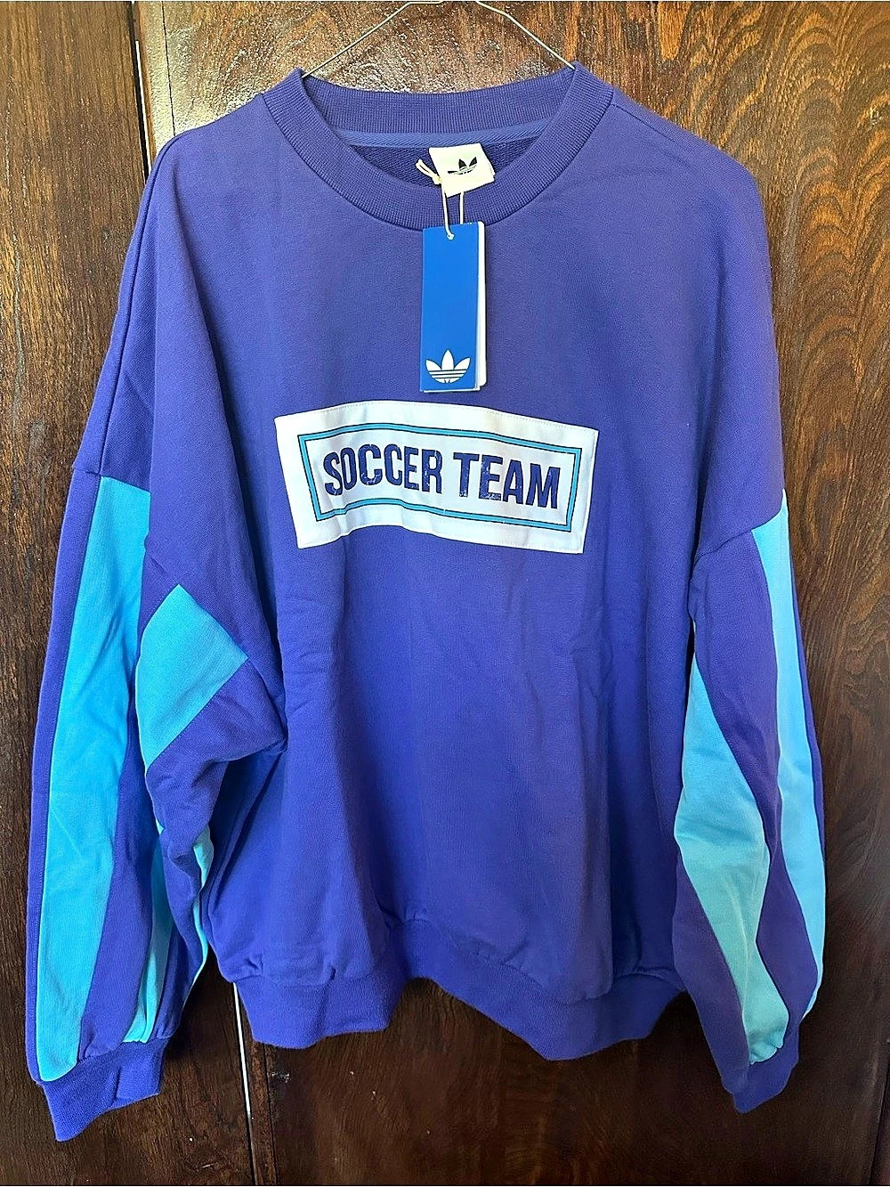 adidas Originals Soccer Team Crew Sweatshirt Purple & Blue Large Ret $140 NWT